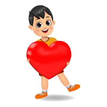 Cute boy holding heart symbol vector Stock Illustration