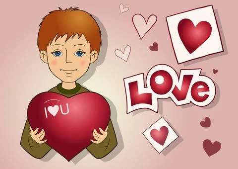 Cute boy holding a Love heart Happy Valentine's Day background Stock Illustration