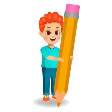 Cute boy holding pencil vector Stock Illustration