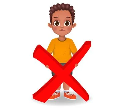Cute boy holding wrong sign vector Stock Illustration