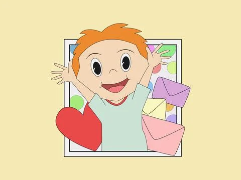 Cute Boy Inside Photo Frame With Colorful Hearts Cartoon Illustration Stock Illustration