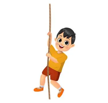 Cute boy kid climbing on rope Stock Illustration