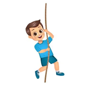 Cute boy kid climbing on rope Illustrazione stock