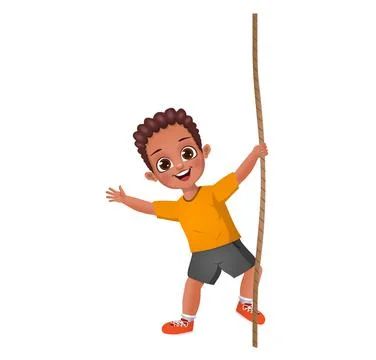 Cute boy kid climbing on rope Stock Illustration