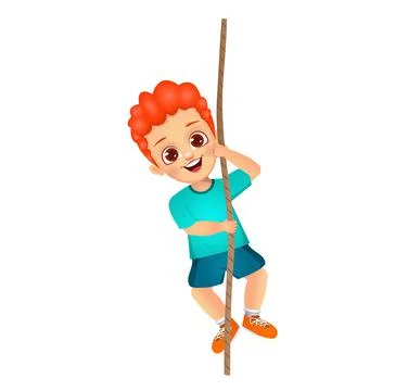 Cute boy kid climbing on rope Stock Illustration