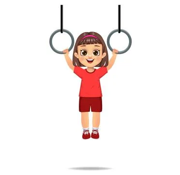 Cute boy kid hanging with rings Stock Illustration