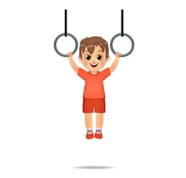 Cute boy kid hanging with rings イラスト素材