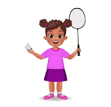 Cute boy kid playing badminton Illustrazione stock