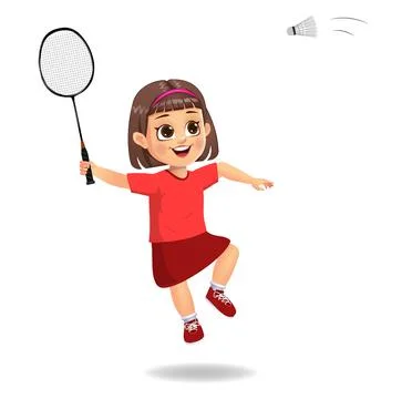 Cute boy kid playing badminton Stock Illustration