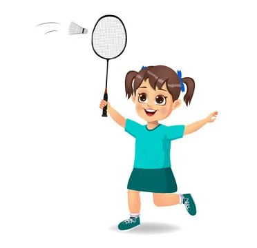 Cute boy kid playing badminton Stock Illustration