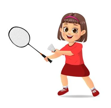 Cute boy kid playing badminton Stock Illustration