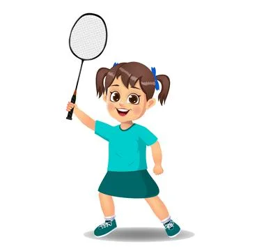 Cute boy kid playing badminton Stock Illustration