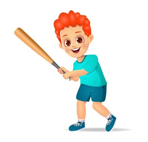 Cute boy kid playing baseball イラスト素材