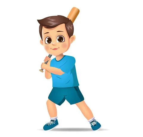 Cute boy kid playing baseball Stock Illustration
