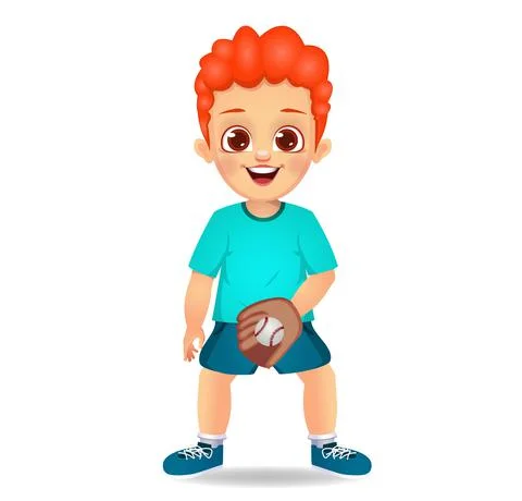 Cute boy kid playing baseball Stock Illustration