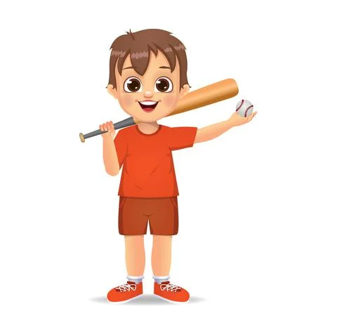 Cute boy kid playing baseball Stock Illustration