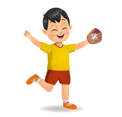 Cute boy kid playing baseball Stock Illustration