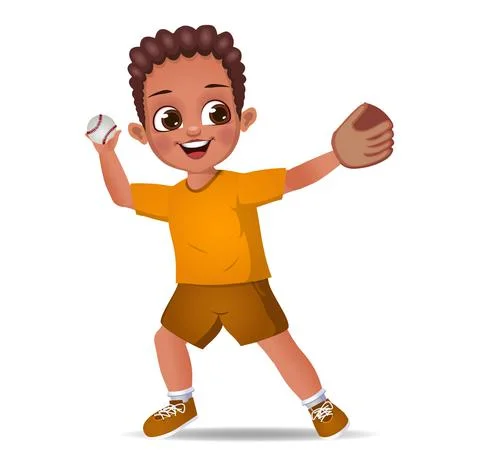 Cute boy kid playing baseball Stock Illustration