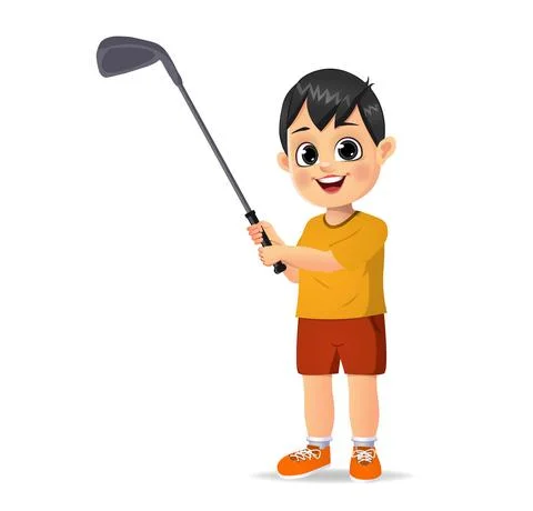 Cute boy kid playing golf Stock Illustration