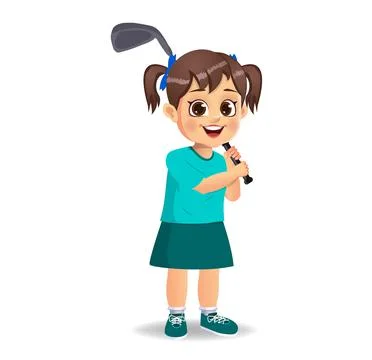 Cute boy kid playing golf イラスト素材
