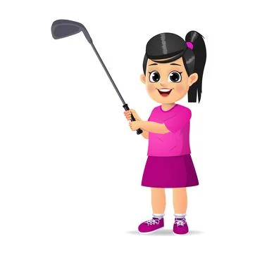 Cute boy kid playing golf Stock Illustration
