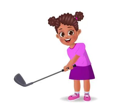 Cute boy kid playing golf イラスト素材