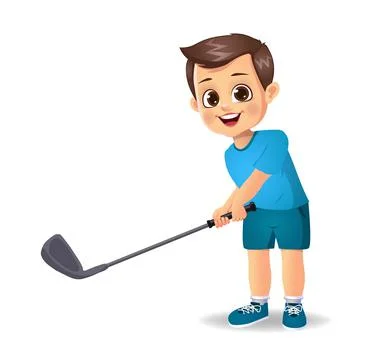 Cute boy kid playing golf Illustrazione stock