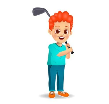 Cute boy kid playing golf Stock Illustration