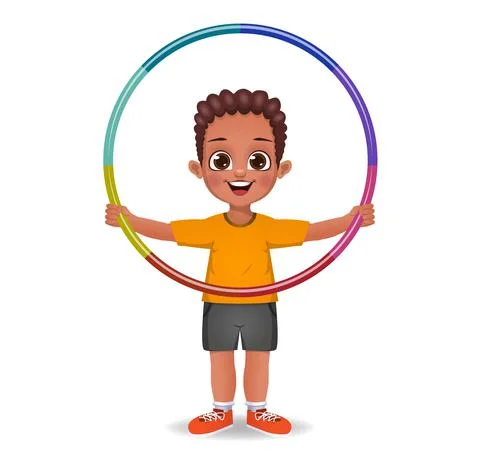 Cute boy kid playing with hula hoop Stock Illustration