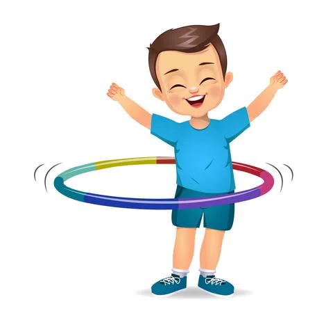 Cute boy kid playing with hula hoop Stock Illustration