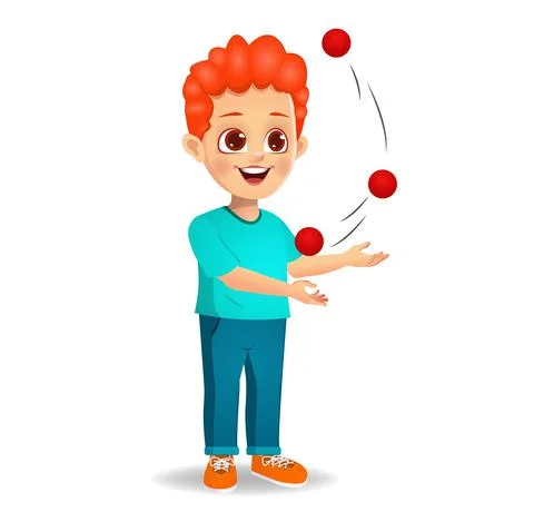 Cute boy kid playing juggling Stock Illustration