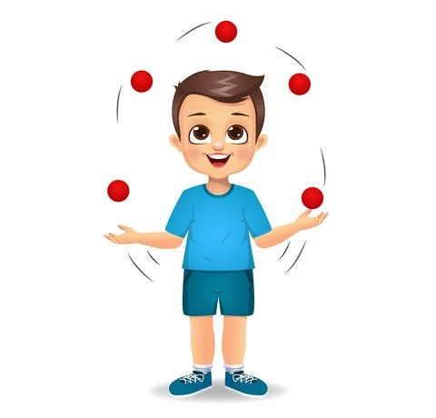 Cute boy kid playing juggling Stock Illustration