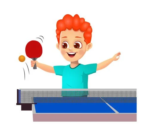 Cute boy kid playing table tennis Stock Illustration