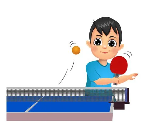 Cute boy kid playing table tennis Stock Illustration
