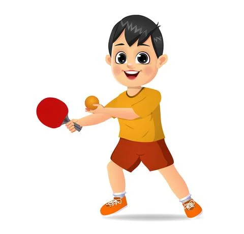 Cute boy kid playing table tennis Stock Illustration