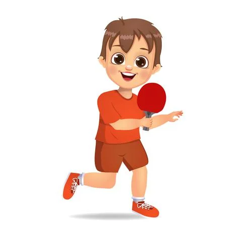 Cute boy kid playing table tennis Stock Illustration