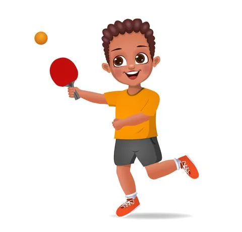 Cute boy kid playing table tennis Stock Illustration