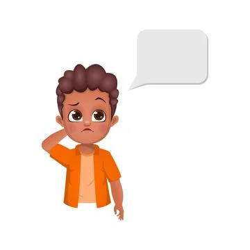 Cute boy kid thinking with speech bubble Stock Illustration