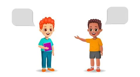 Cute boy kids talking to each other Stock Illustration