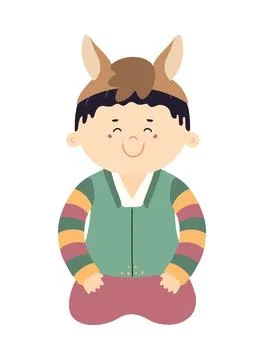 Cute boy in Korean clothes hanbok, horse hat character illustration. Stock Illustration