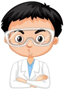 Cute boy in lab gown on white background 스톡 일러스트