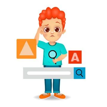 Cute boy looking online with help of search bar vector Stock Illustration