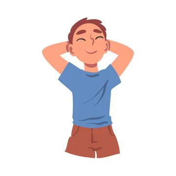 Cute Boy Lying with Hands behind his Head, View from Above of Smiling Kid Lying Stock Illustration