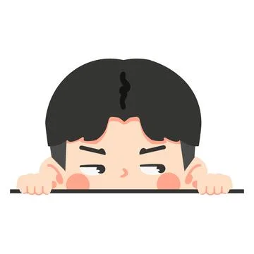 Cute Boy Peeking Over Edge Cartoon Character Stock Illustration