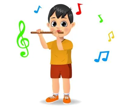 Cute boy playing flute vector Stock Illustration