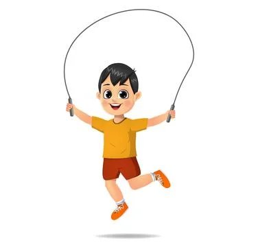 Cute boy playing with jumping rope Stock Illustration