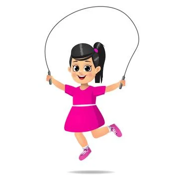 Cute boy playing with jumping rope Stock Illustration