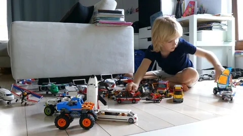 Cute Boy Playing With Lego Stock Footage 117003617