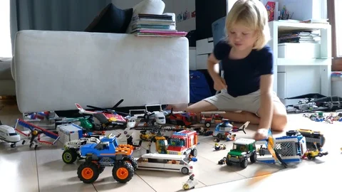 Cute Boy Playing With Lego Stock Footage 117003629