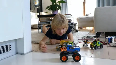 Cute Boy Playing With Lego Stock Footage 117004953